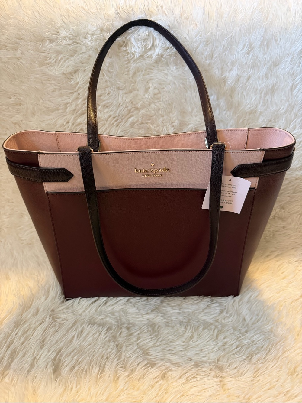 Kate Spade Structured Tote Pink/Burgundy Saffiano Leather L-XL